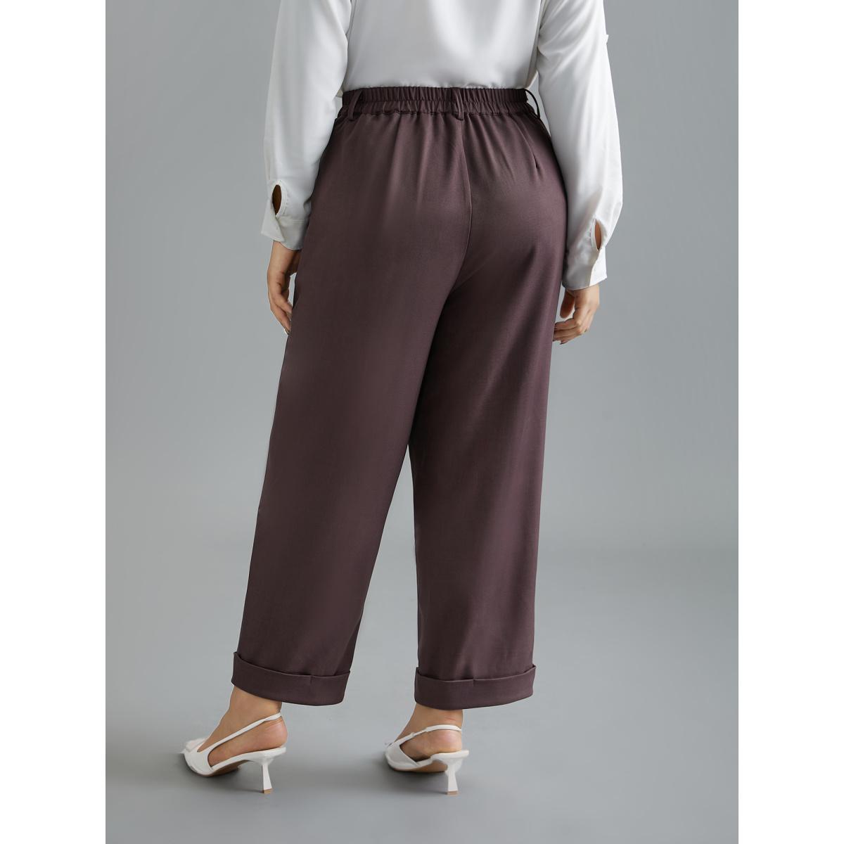 Plus Size Cuffed Hem Pleated Straight Leg Pants Women Mauve At the Office Straight Leg Mid Rise Work Pants BloomChic 14-16/1X Product Image