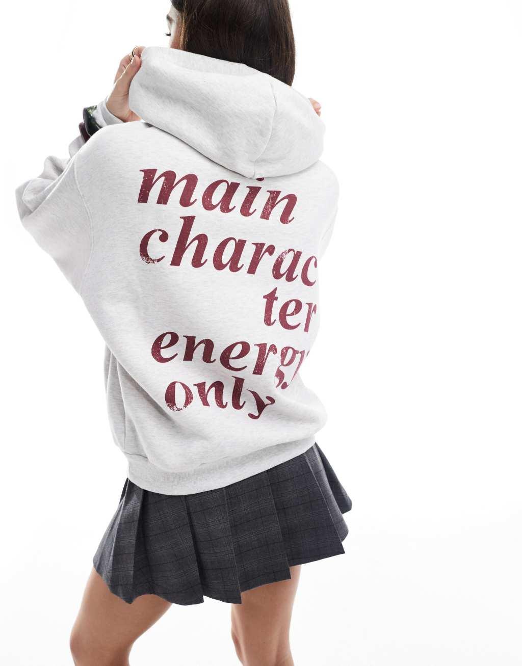 Bershka cherry print graphic hoodie in gray Product Image