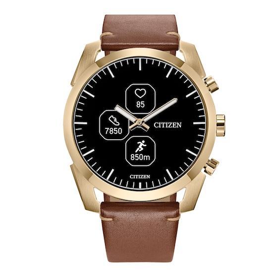 Citizen CZ SMART Gold Stainless Steel Hybrid Sport Smartwatch with Brown Leather Strap Product Image