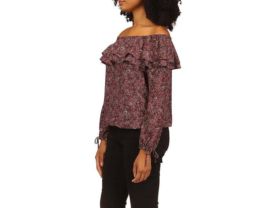MICHAEL Michael Kors Petite Pop Paisley Ruffle Top (Royal Pink) Women's Clothing Product Image
