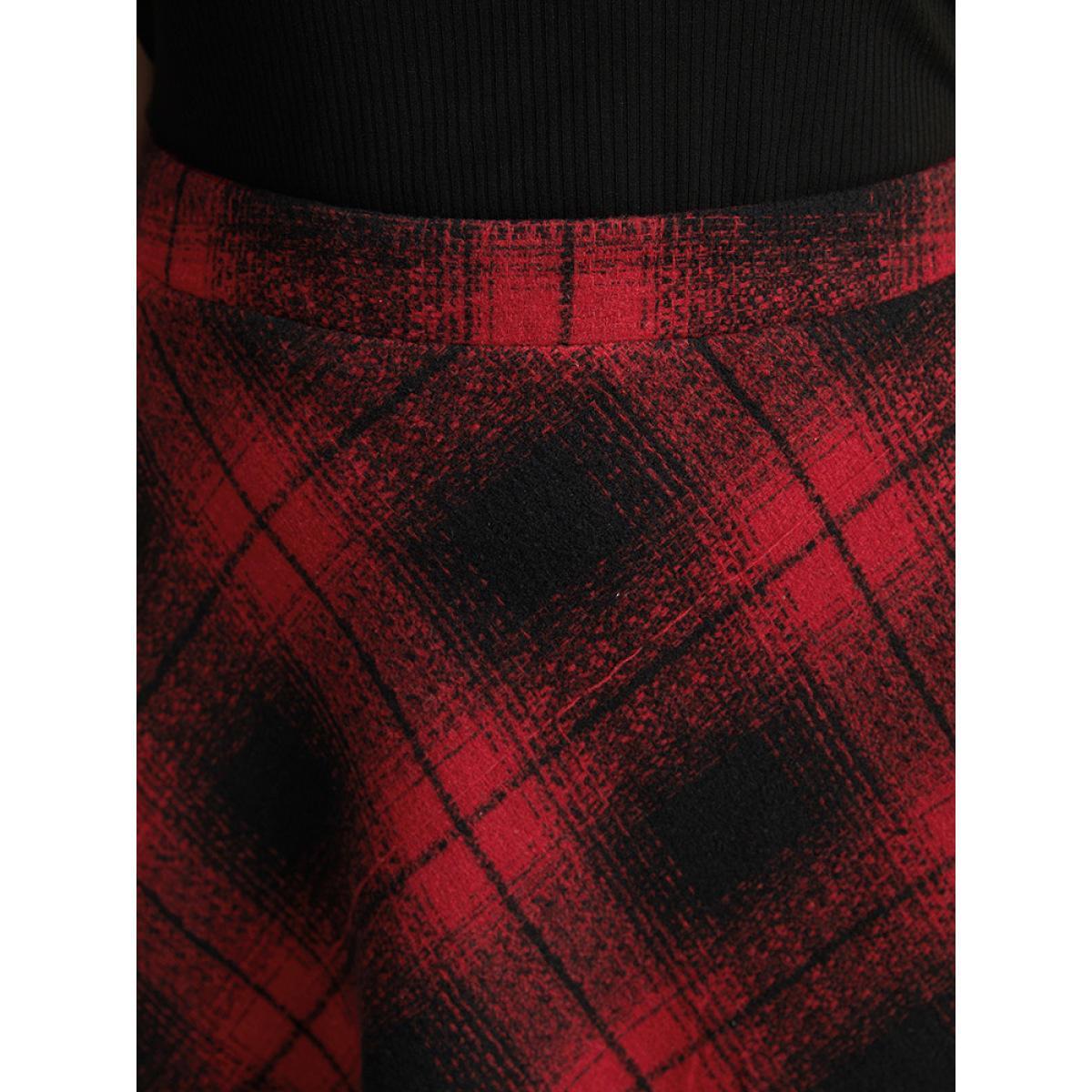 Plus Size Plaid Pocket Elastic Waist Skirt Women Red Casual A-line No stretch Pocket Everyday Skirts BloomChic 14-16/1X Product Image