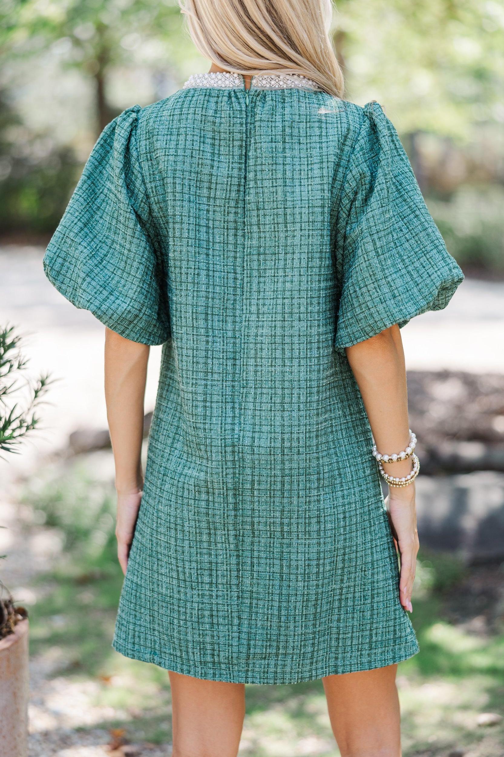 Calling On You Green Shift Tweed Dress Female Product Image