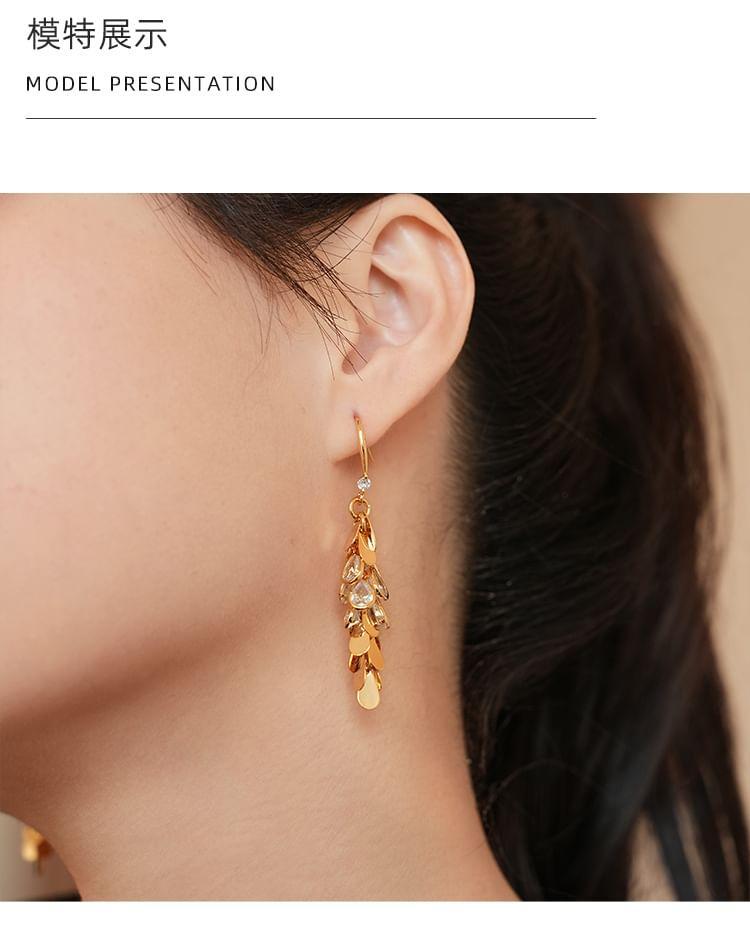 Rhinestone Fringed Drop Hook Earring Product Image