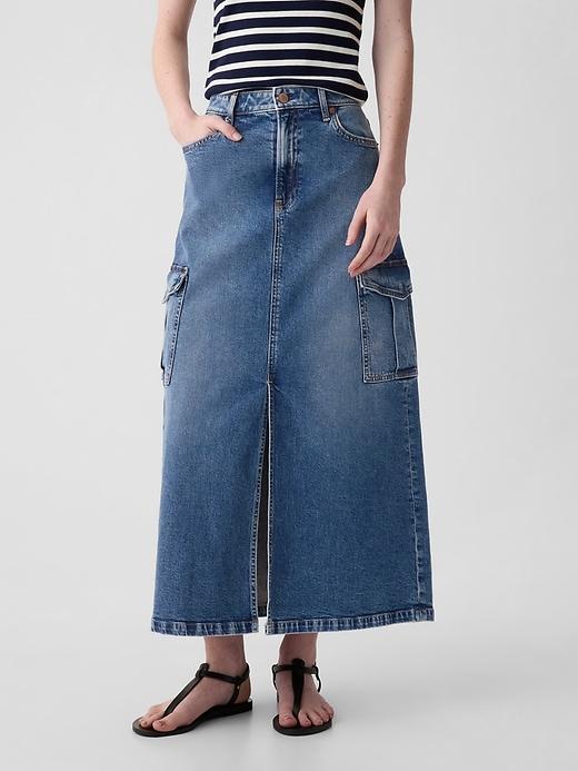 Denim Double Cargo Maxi Skirt Product Image