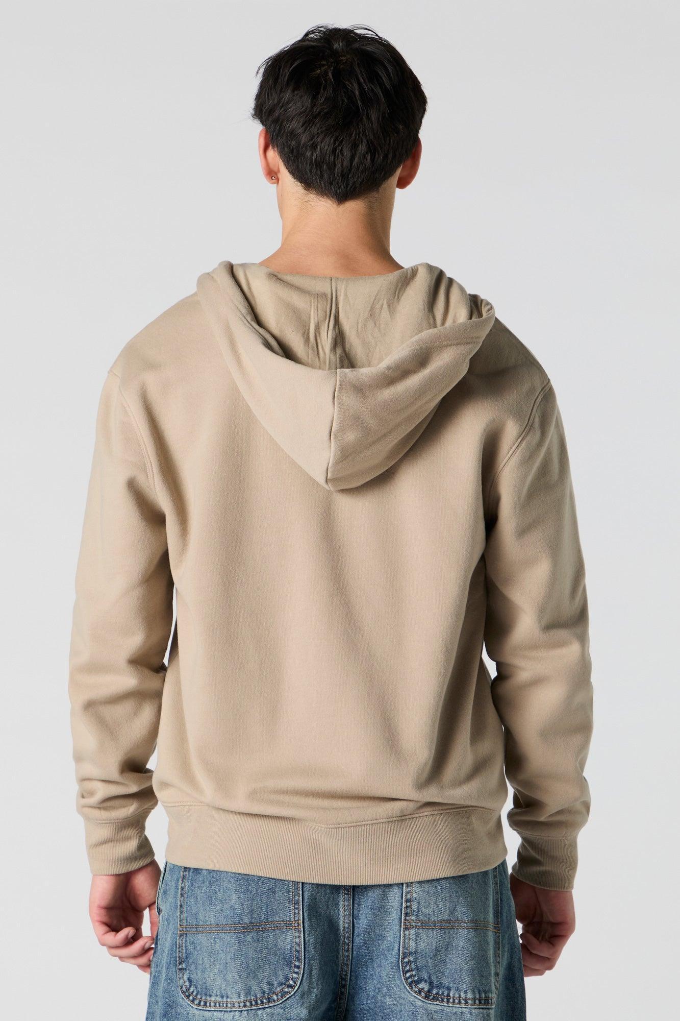Solid Fleece Zip-Up Hoodie Male Product Image