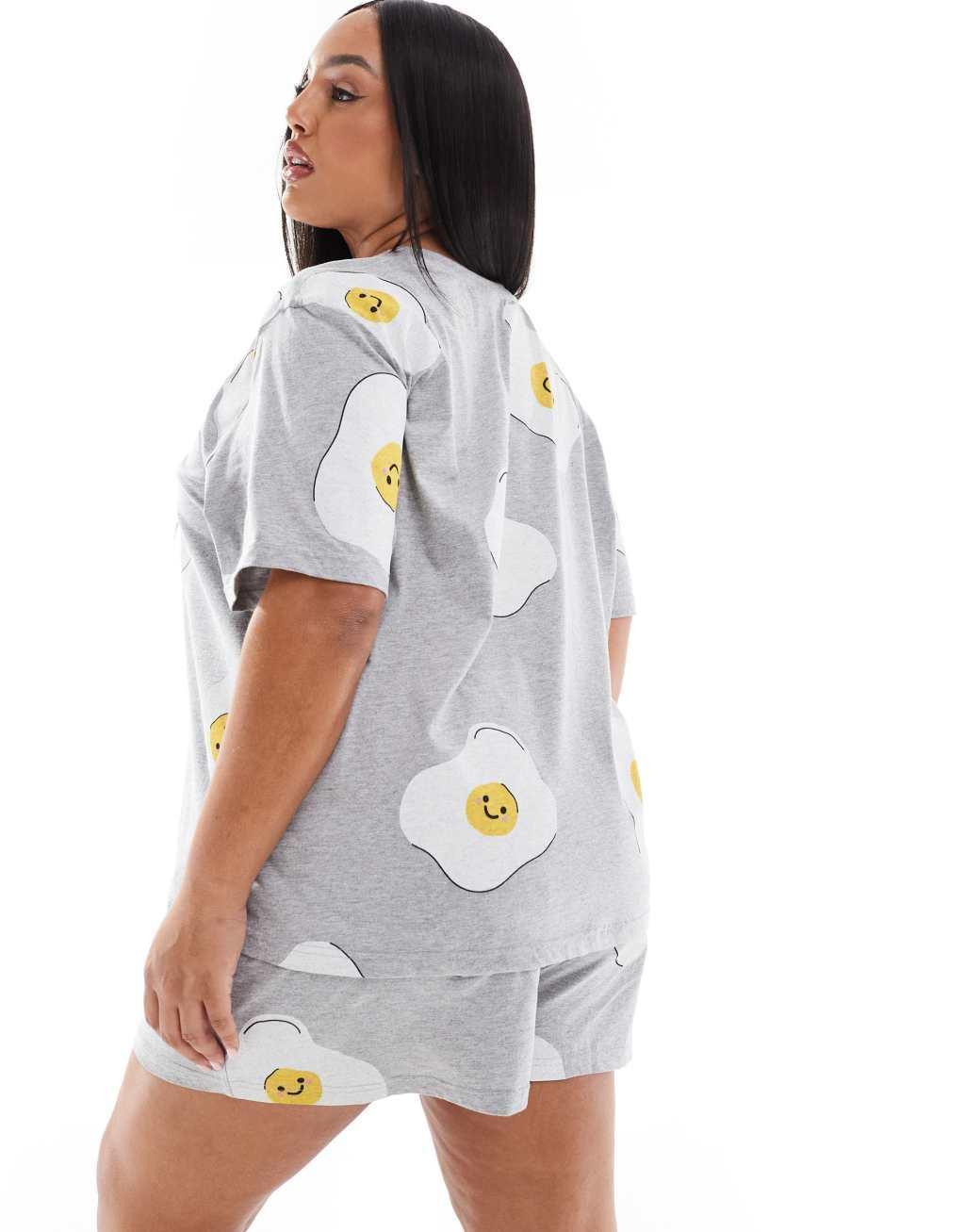 ASOS DESIGN Curve fried egg oversized tee & short pajama set in gray heather Product Image
