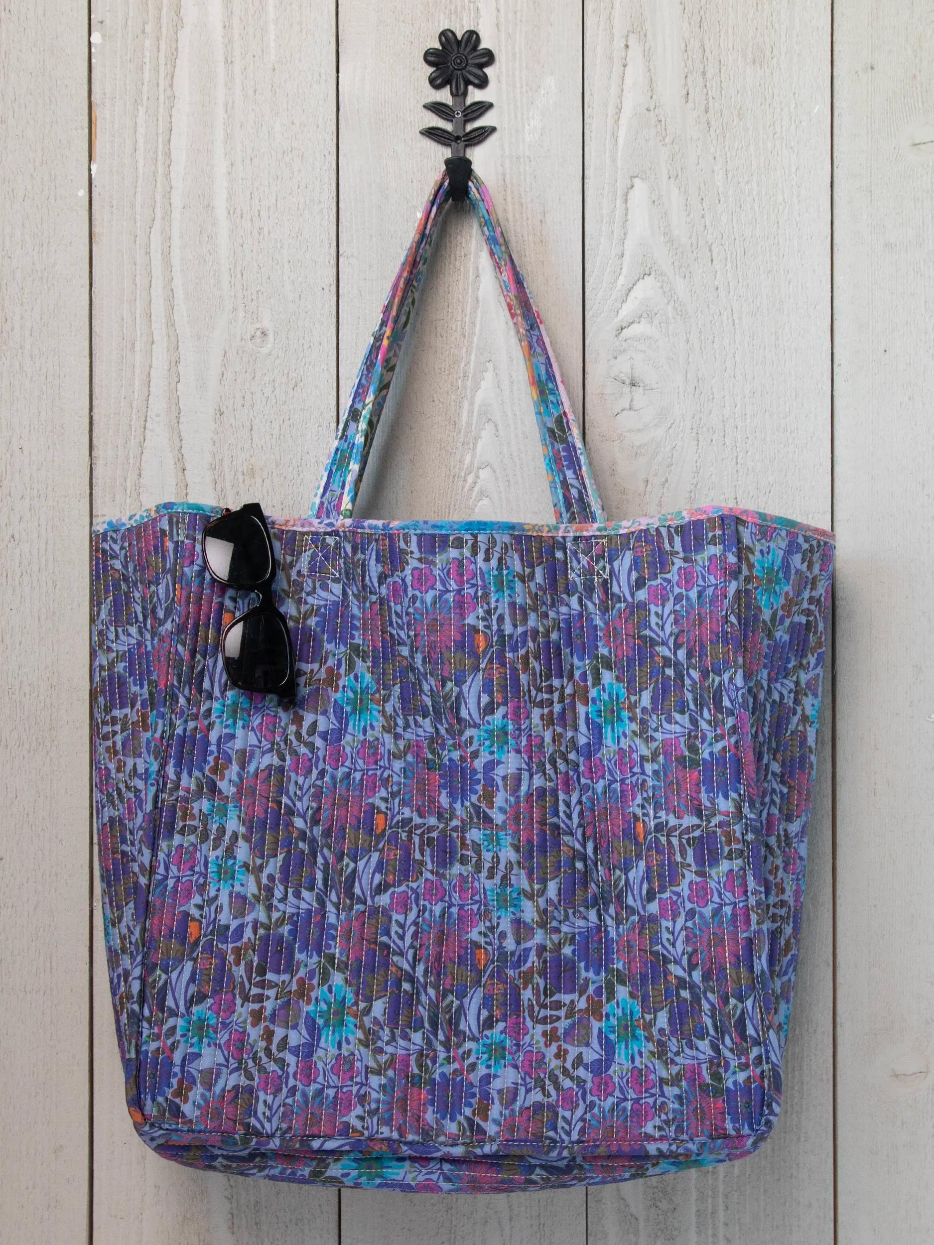 Reversible Quilted Tote Bag - Floral Patchwork Product Image