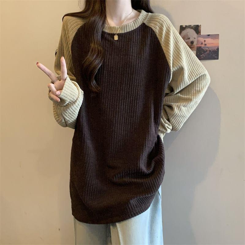 Crew Neck Two Tone Raglan Sweater Product Image