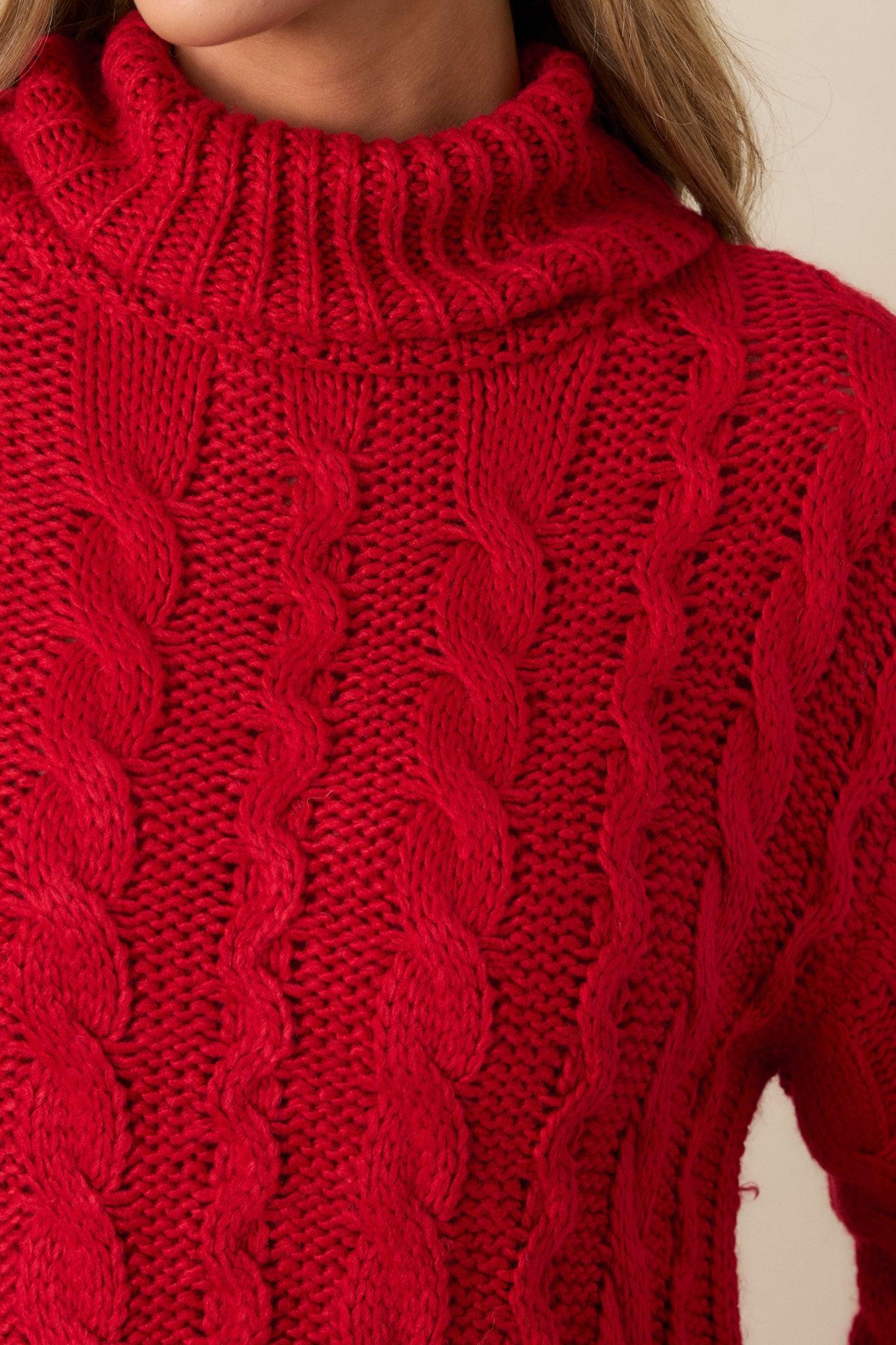 Z Supply Tied To You Red Cable Knit Turtleneck Sweater Product Image