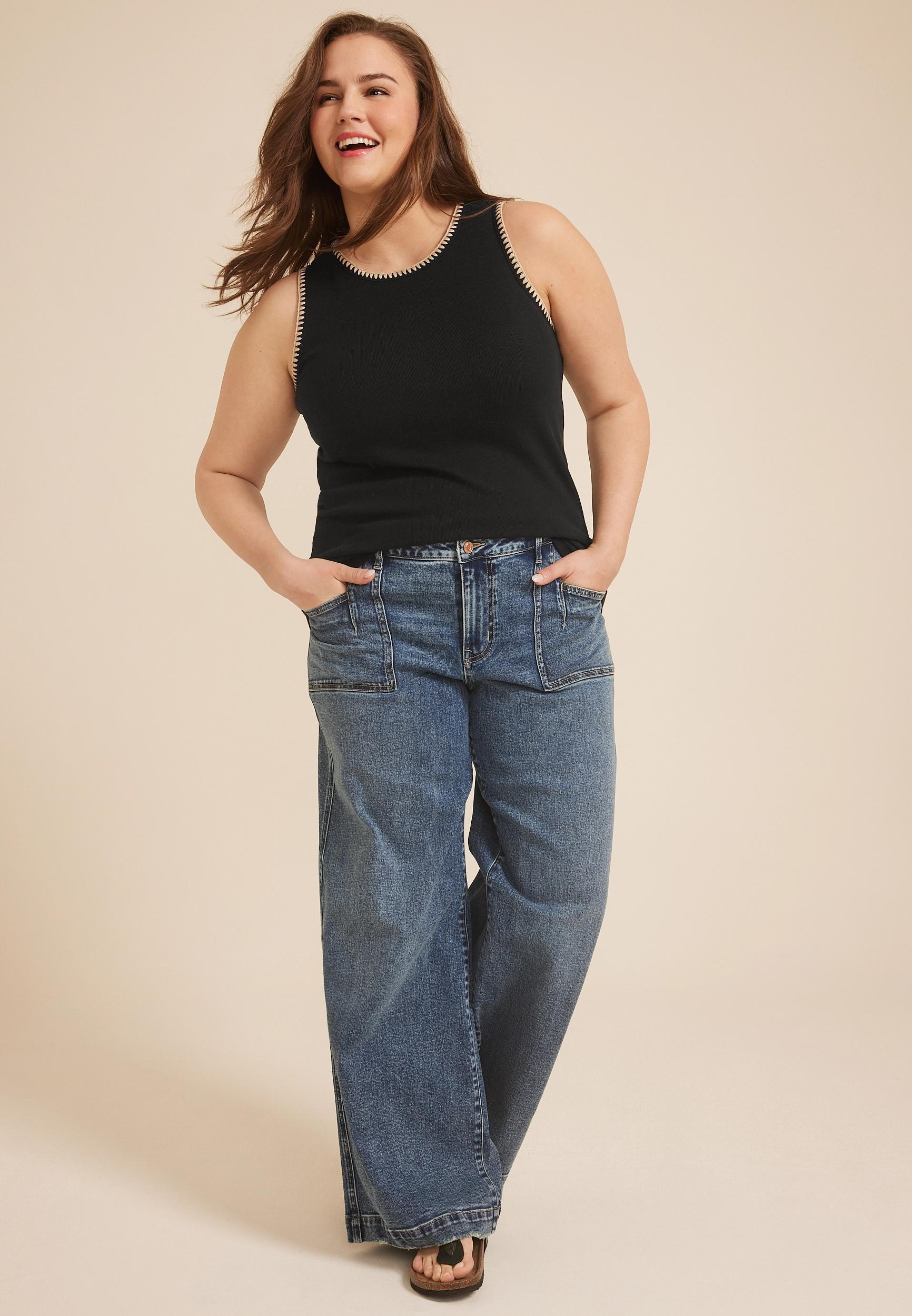 Maurices 1X Plus Size Womens Whipstitch Embroidered Tank Top Product Image