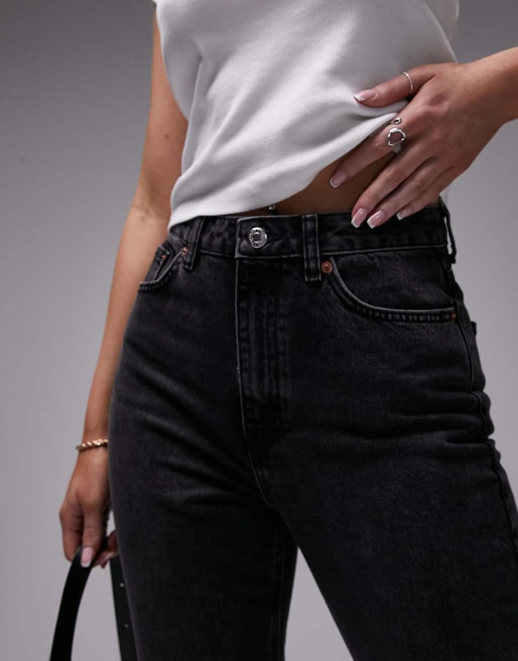 Topshop Hourglass Original high rise mom jean in washed black  Product Image
