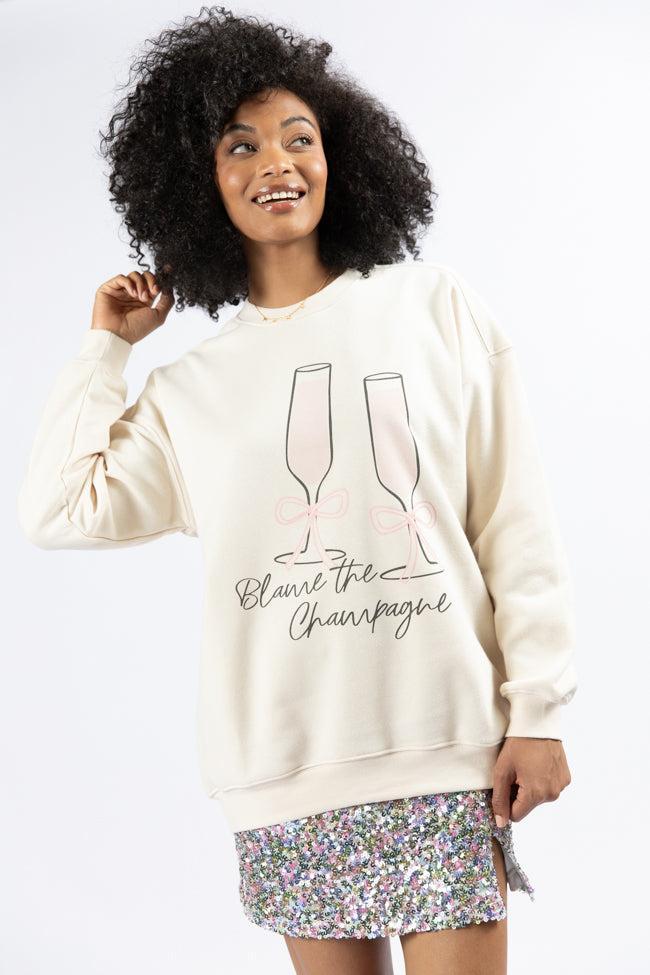 Blame The Champagne Cream Oversized Graphic Sweatshirt SALE Product Image