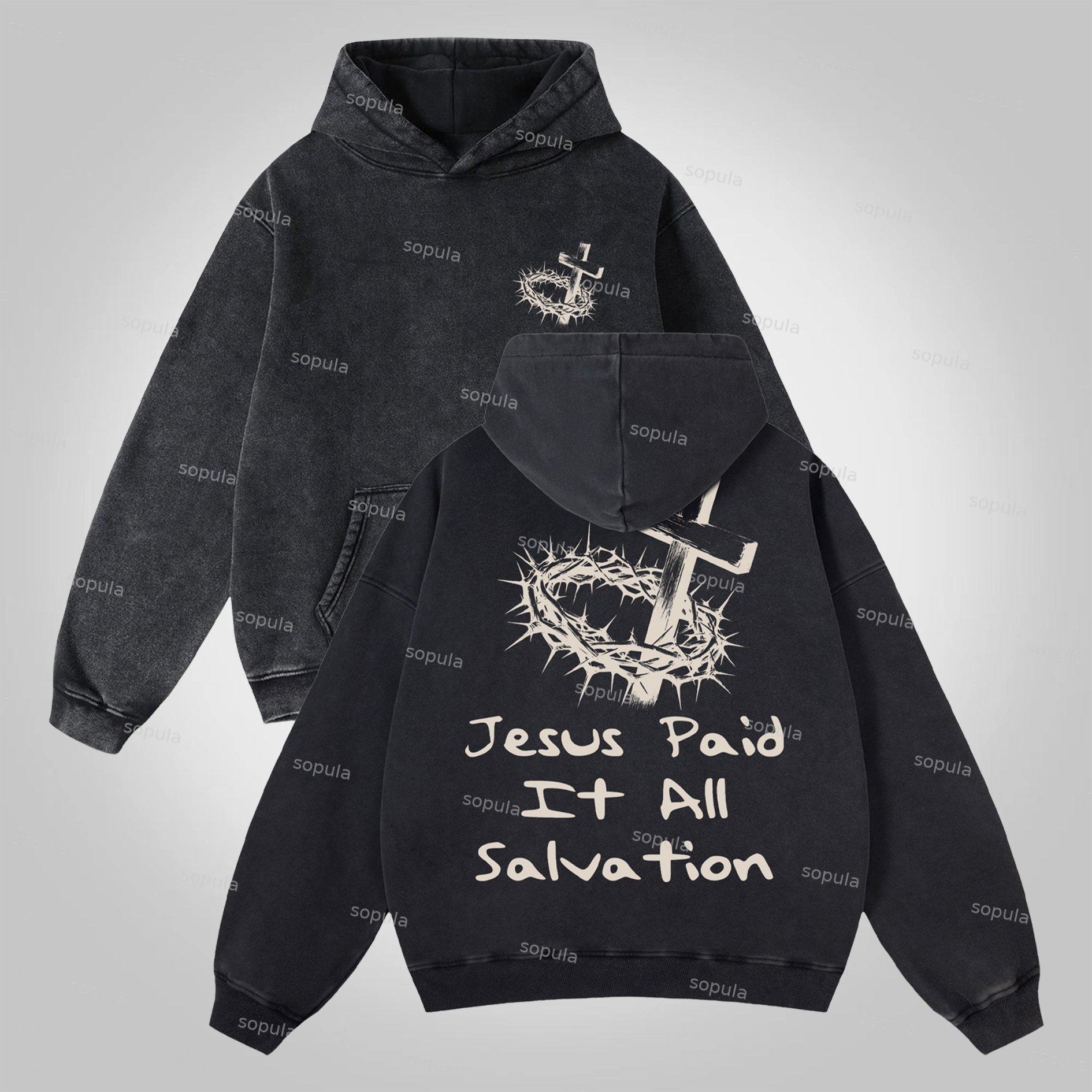 Sopula Jesus Paid It All Salvation Washed Distressed Pocket Hoodie Product Image