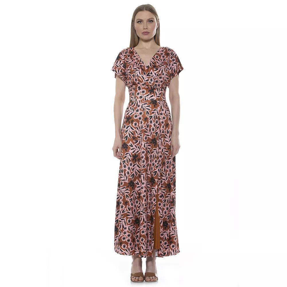 Women's ALEXIA ADMOR Brielle Surplice Maxi Dress, Size: XS, Brown Team Product Image