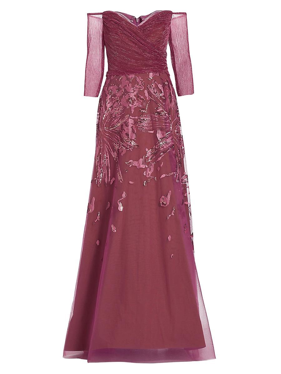 Womens Metallic Embroidered Tulle Gown Product Image
