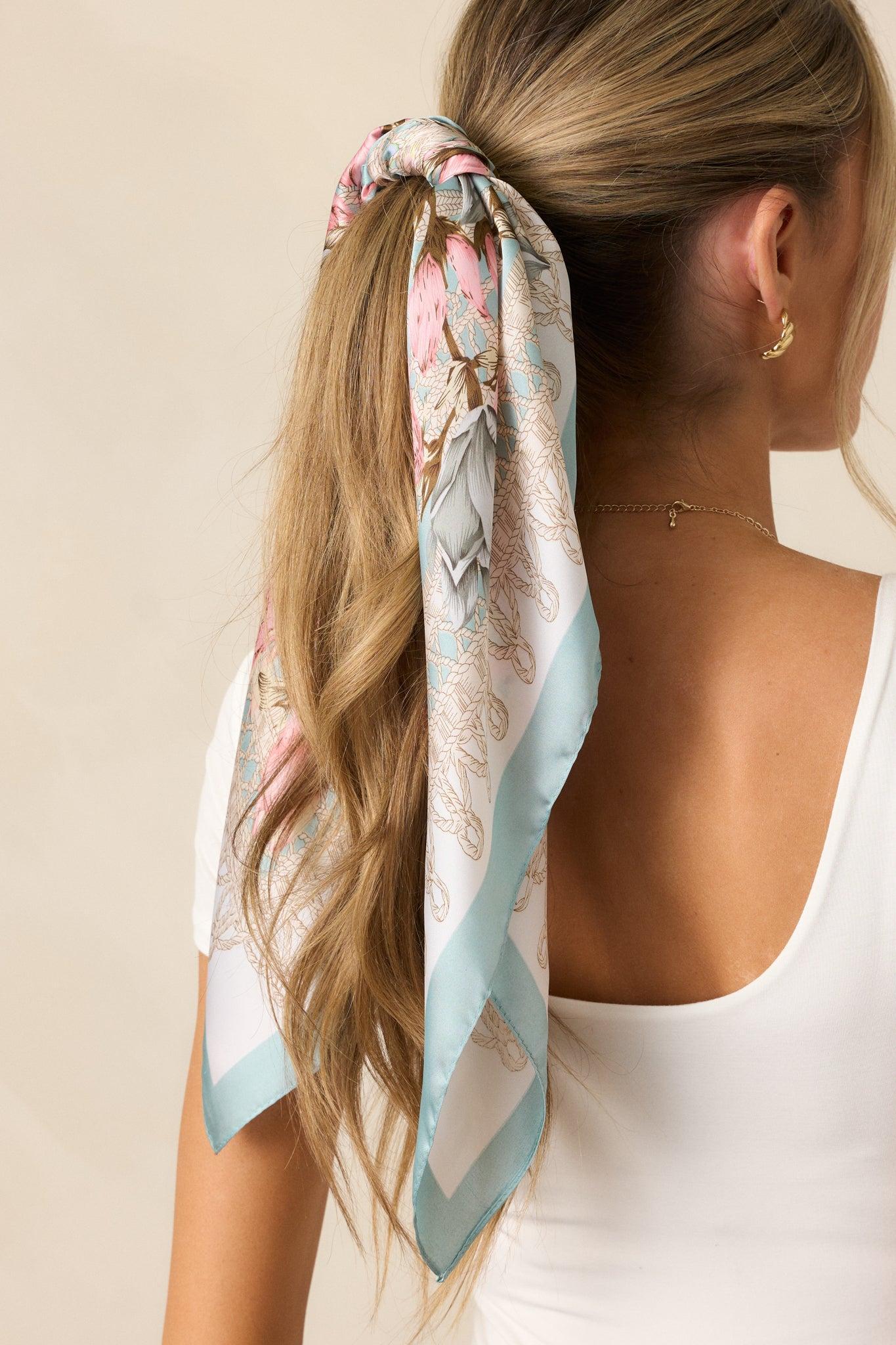 From The Top Turquoise Blue Floral Print Scarf Product Image