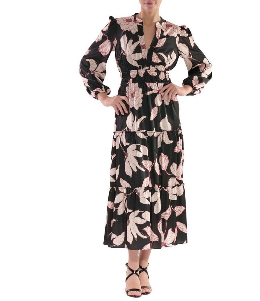 Julia Jordan Split V Floral Print Satin Midi Dress Product Image