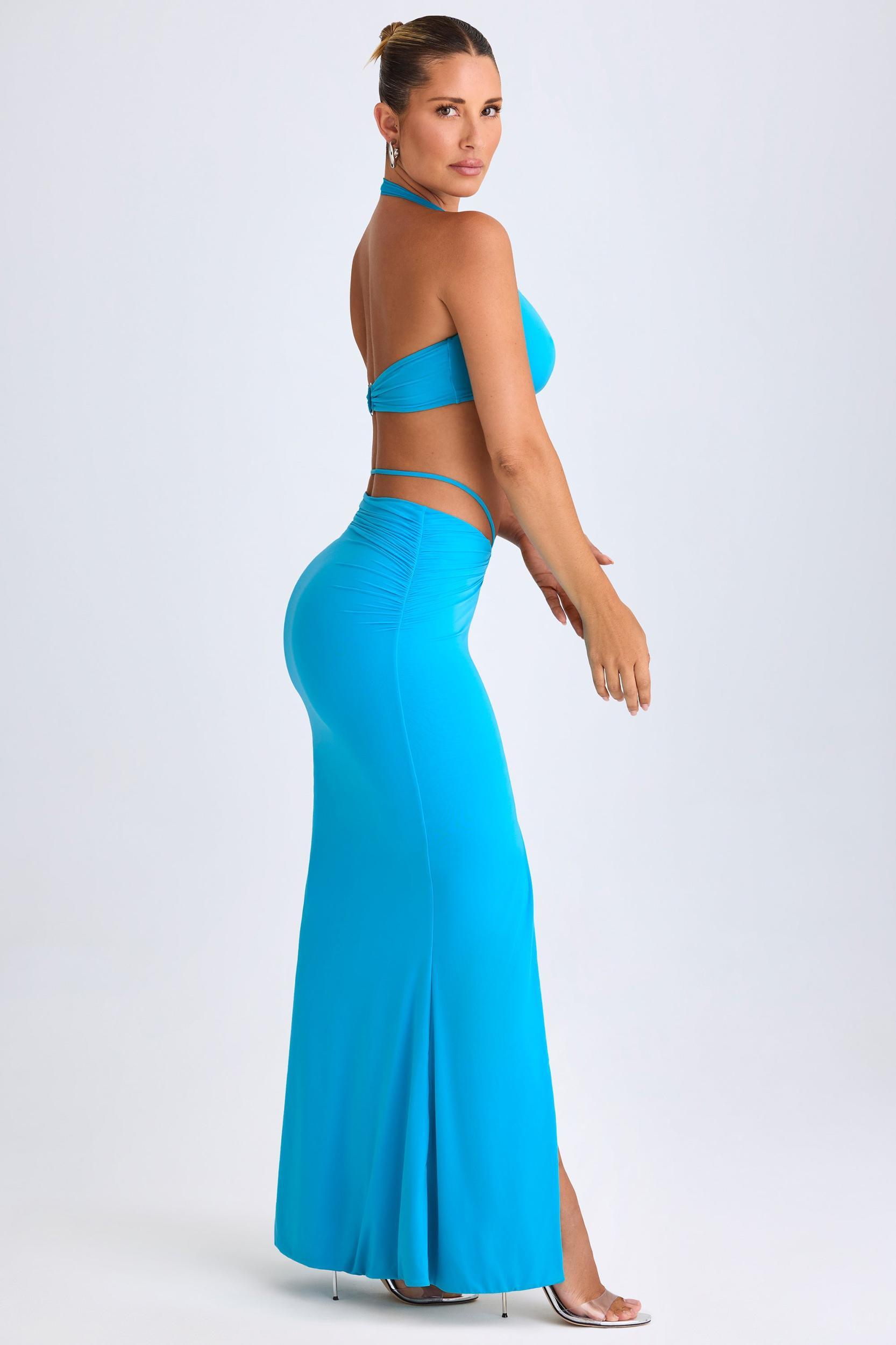 Hardware-Detail Mid-Rise Maxi Skirt in Aqua Blue Product Image