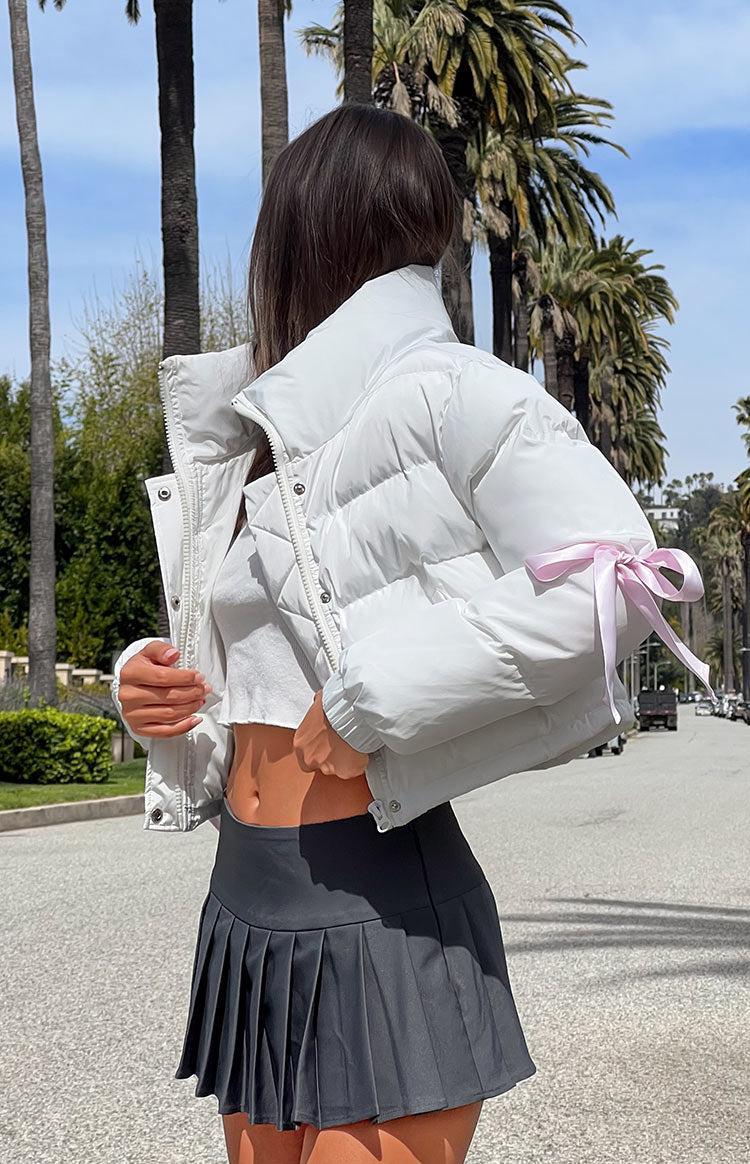 Polar White Bow Puffer Jacket Product Image