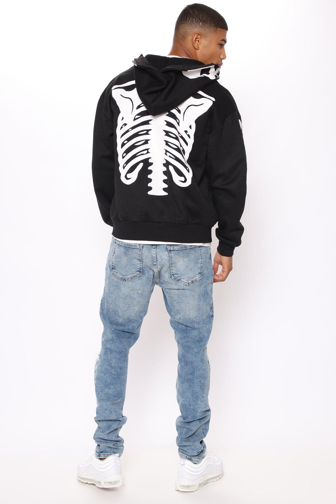 Skull Body Zip Up Hoodie - Black Product Image