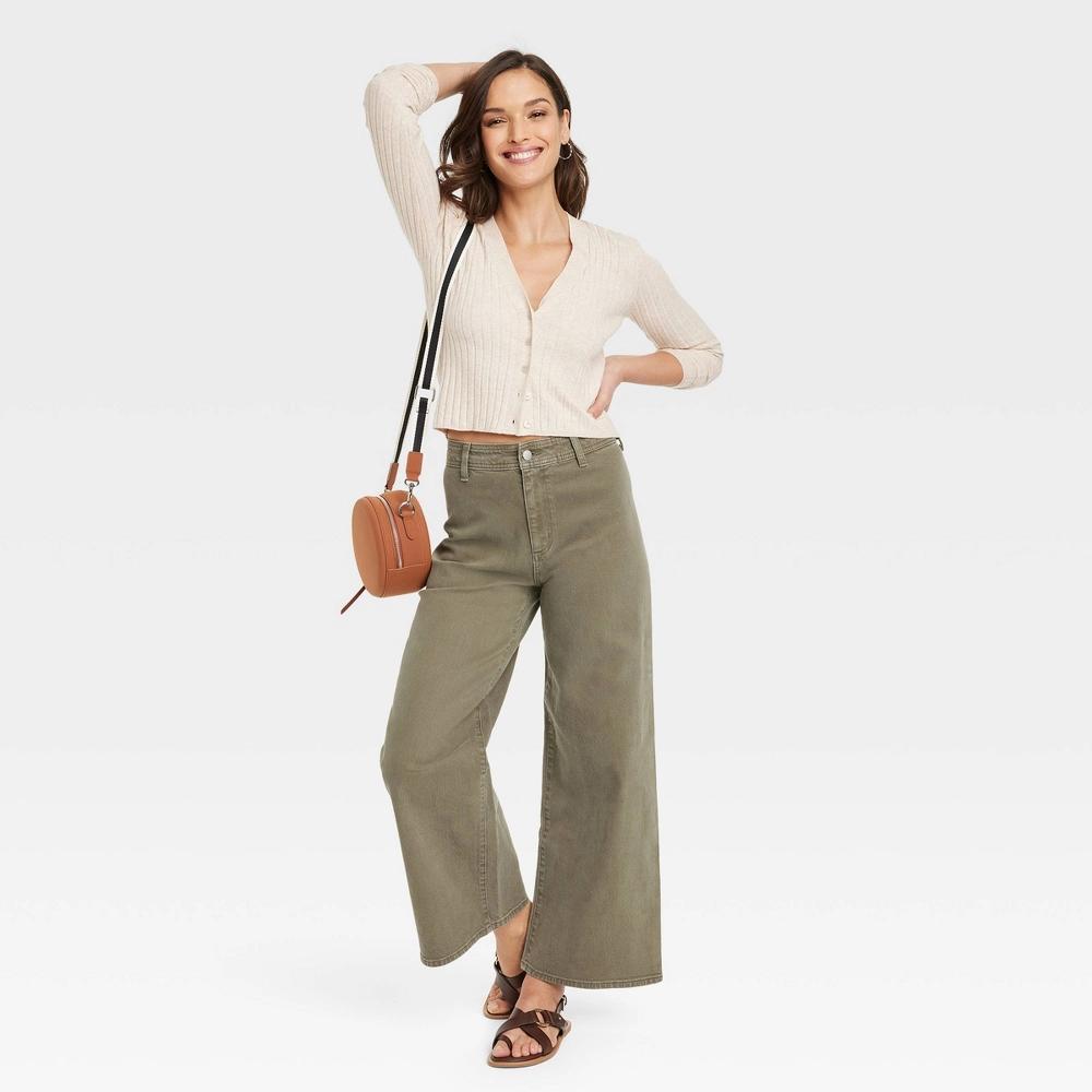 Women's High-Rise Sailor Wide Leg Ankle Jeans - Universal Thread™ Olive Green 12 Product Image