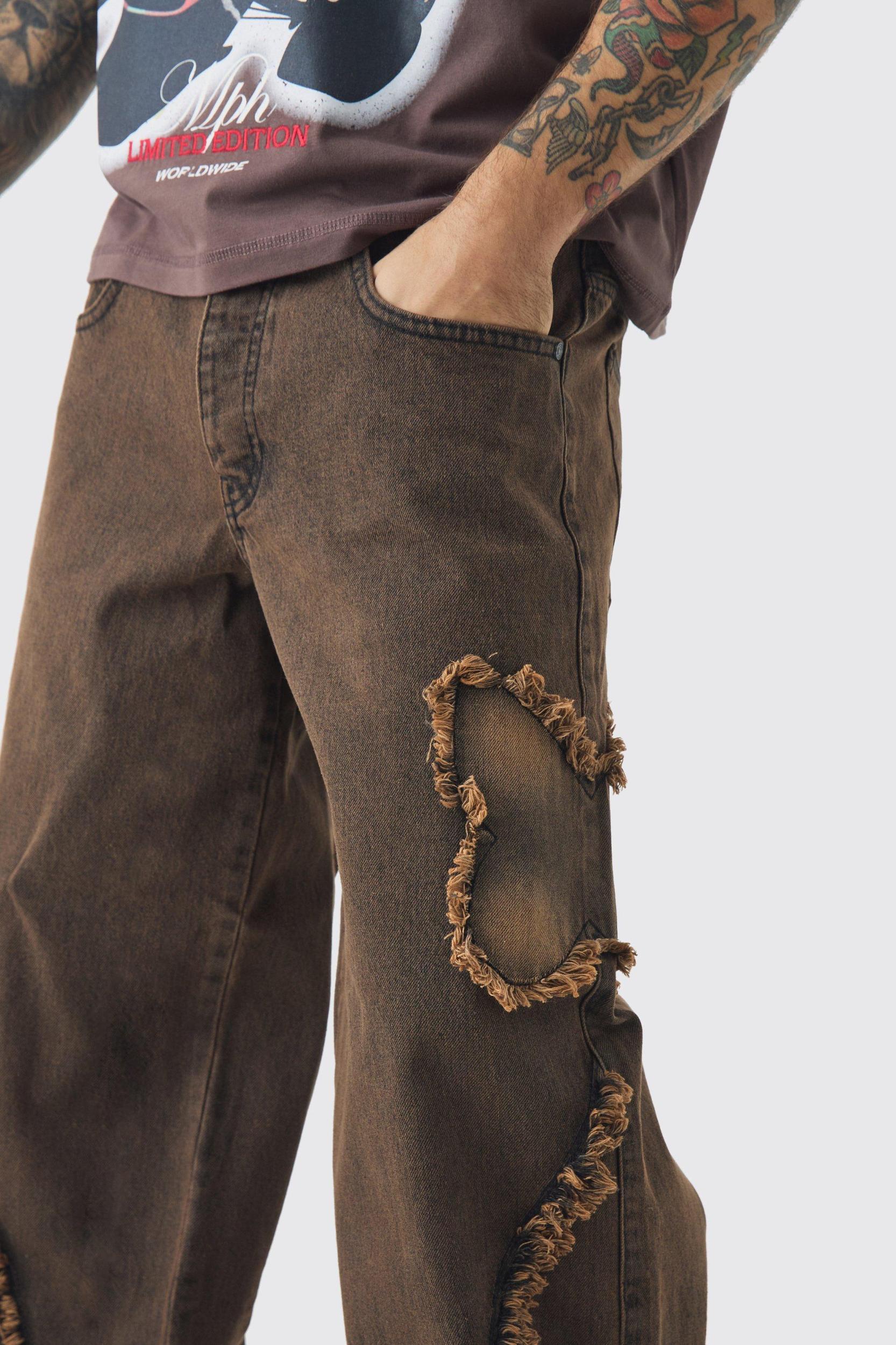 Baggy Rigid Butterfly Applique Washed Denim Jeans | boohooMAN USA Product Image