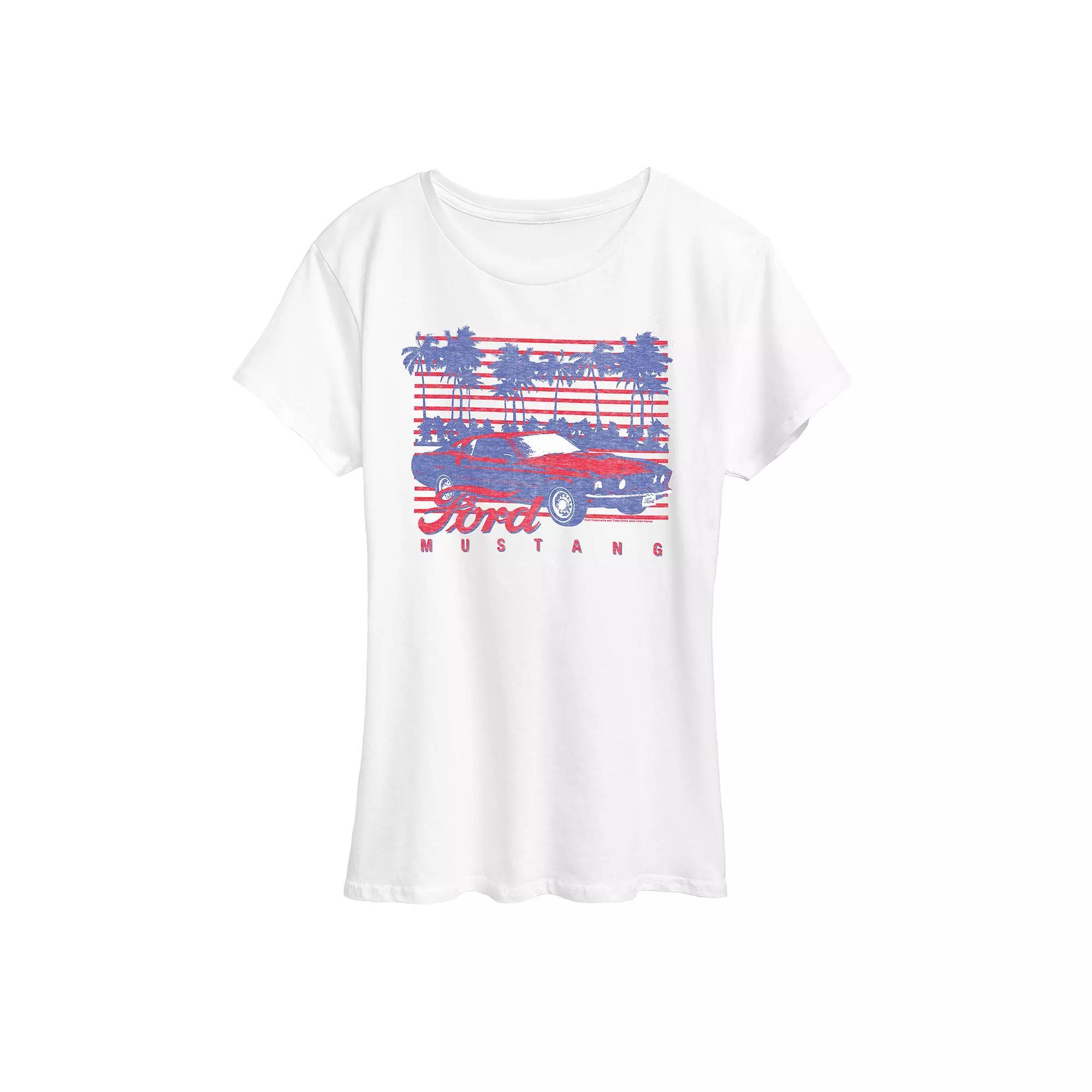 Womens Ford Mustang Palm Trees Graphic Tee Product Image