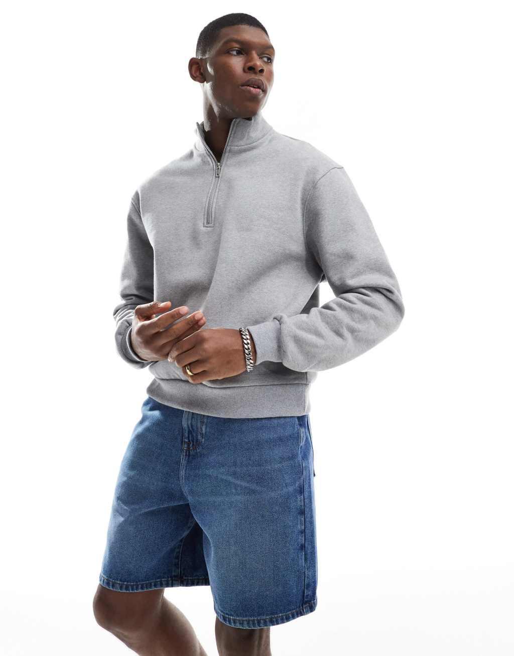 ASOS DESIGN standard length jort in mid wash blue Product Image