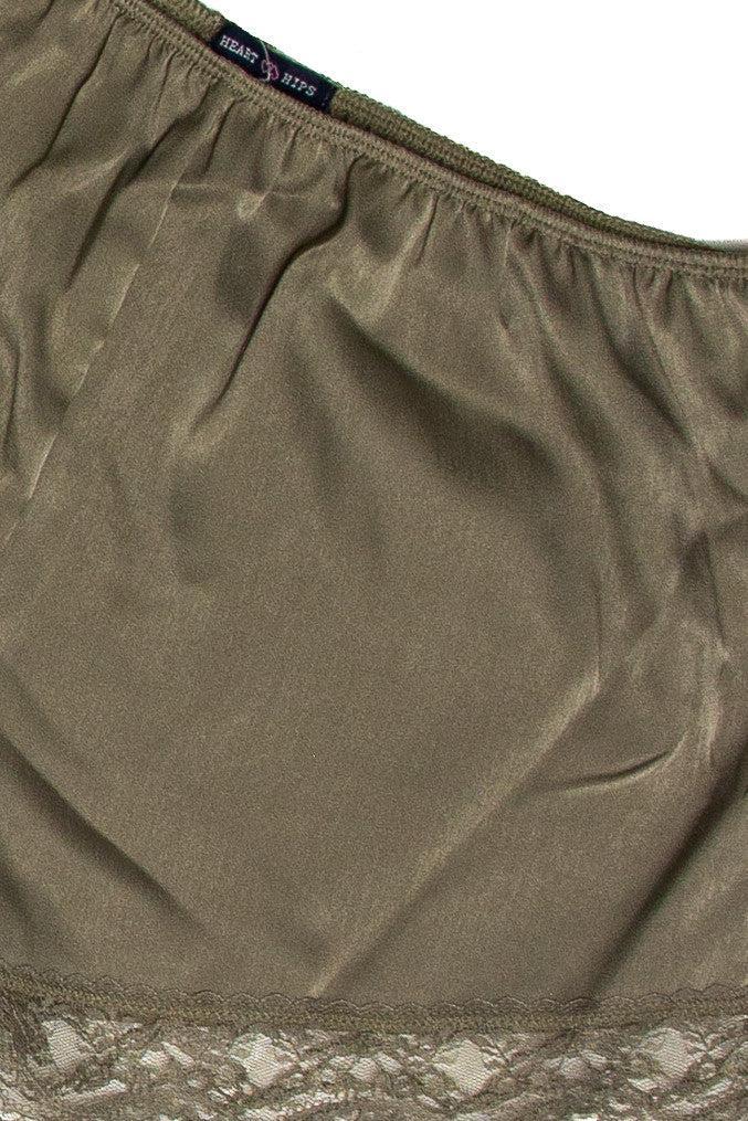 Lace Hem Satin Shorts (Olive) Product Image