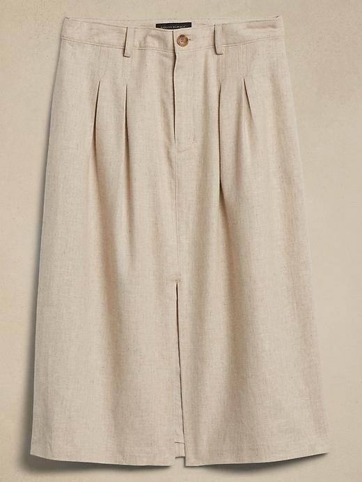 Linen-Blend Herringbone Midi Skirt Product Image