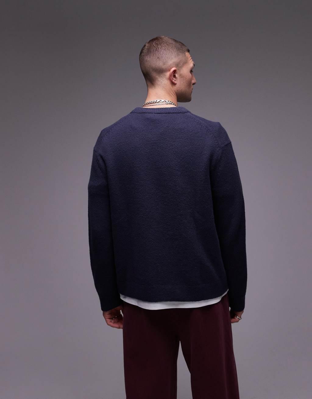 ARKET knit crew neck sweater in navy blue Product Image