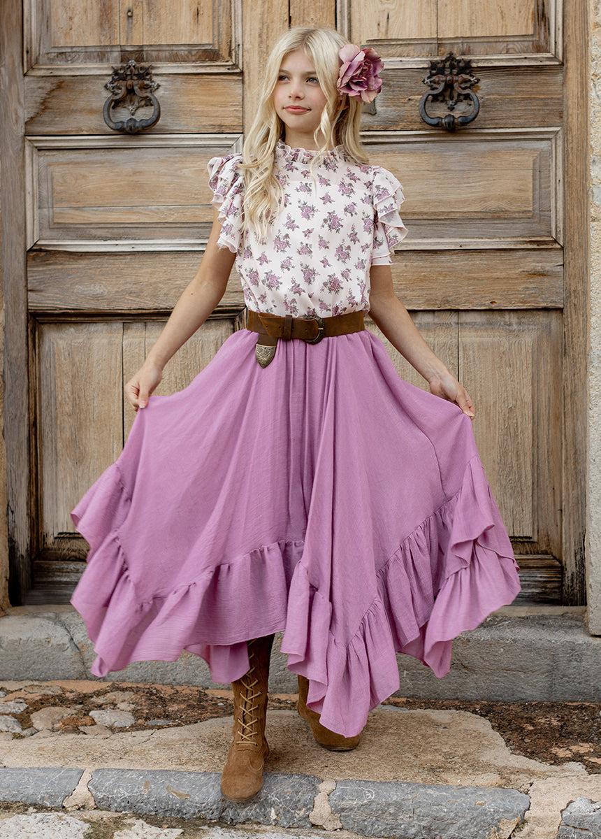 Isadora Top in Lilac Ditsy Floral Girls Product Image