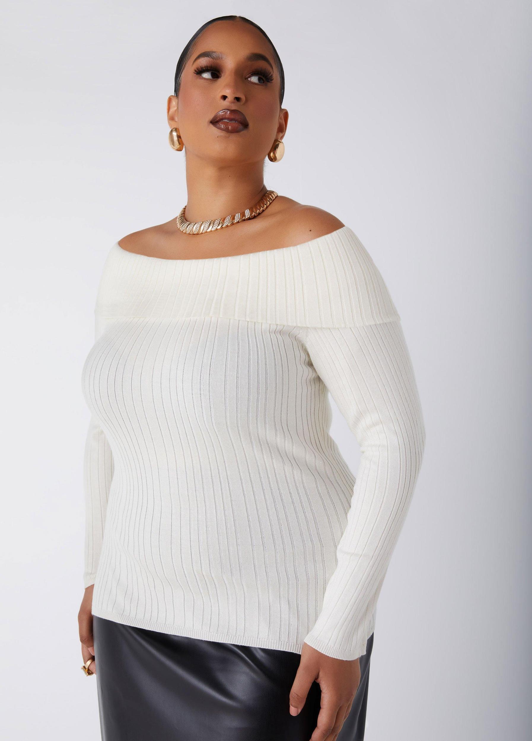 Plus Size Off The Shoulder Ribbed Sweater Ashley Stewart Product Image