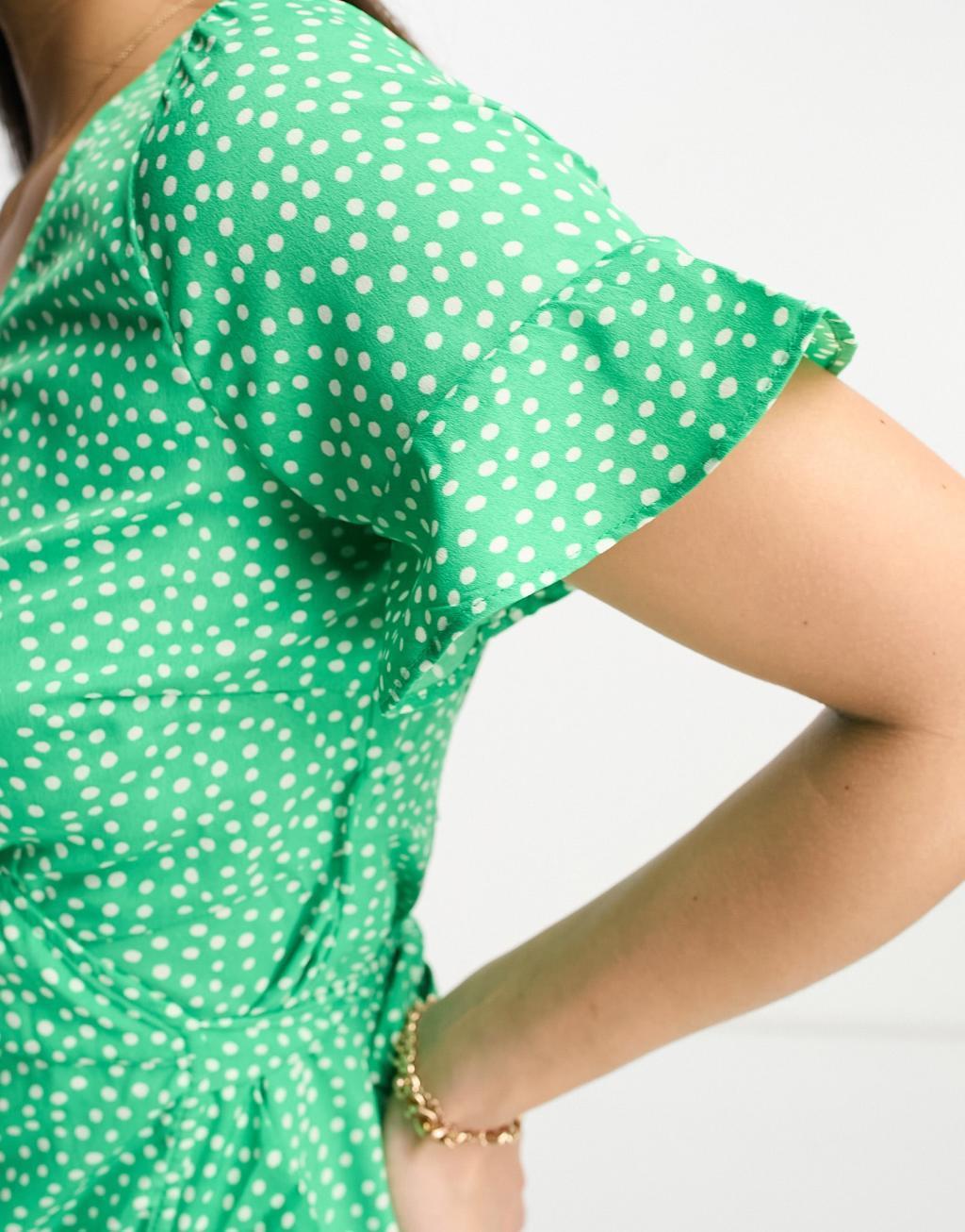 Vero Moda Petite wrap mini dress in bright green spot print Product Image
