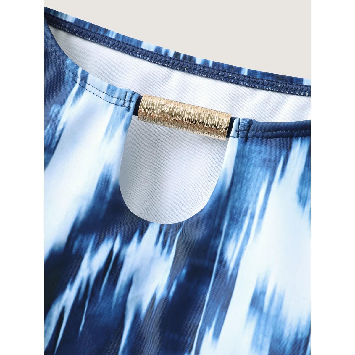 Plus Size Tie-Dye Like Neck Cut-Out Swim Top Women's Swimwear Indigo Beach High stretch Bodycon U-neck Curve Swim Tops BloomChic 22-24/3X Product Image