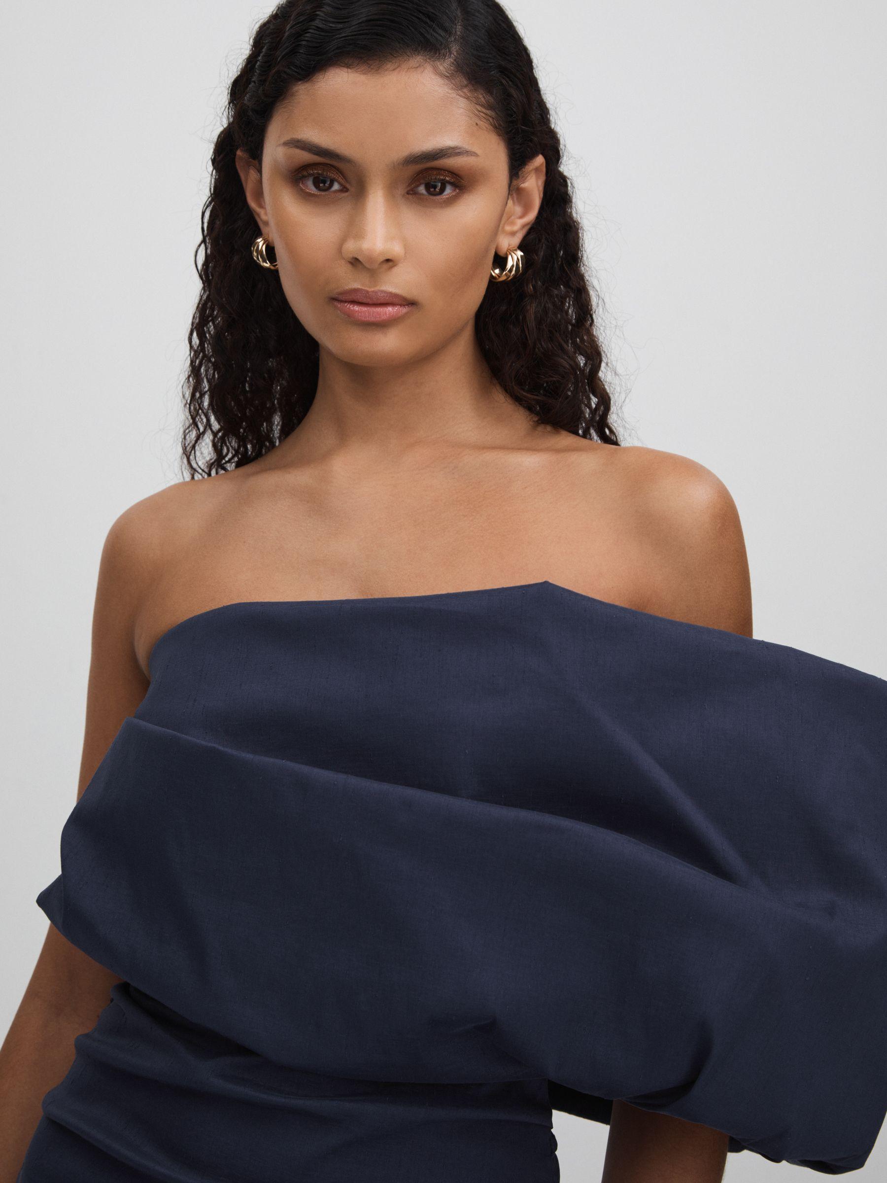 Rachel Gilbert One Sleeve Ruched Maxi Dress in Navy Product Image
