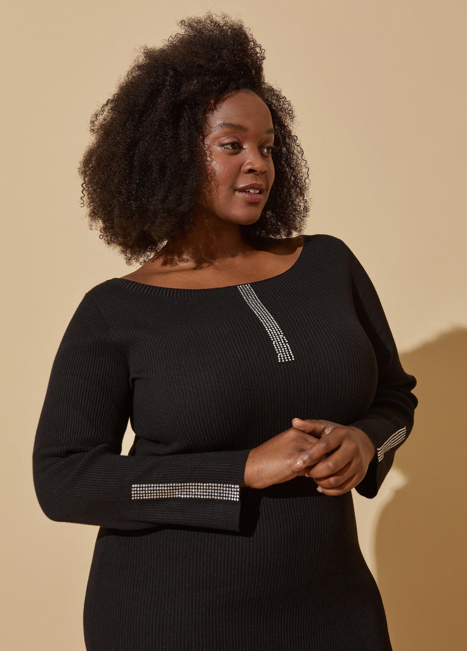 Embellished Ribbed Sweater Dress Product Image