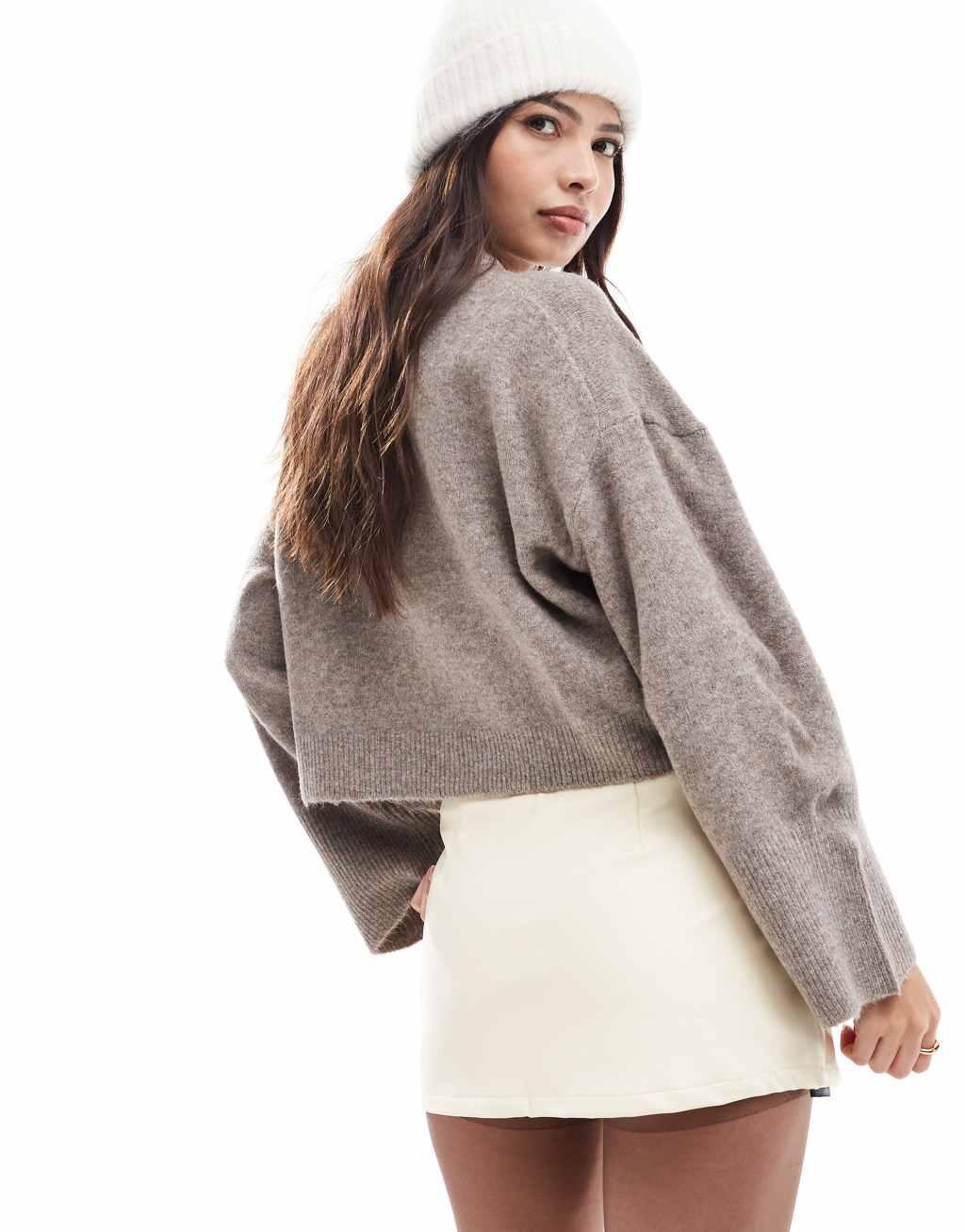 ASOS DESIGN leather look cargo mini skirt in ivory Product Image