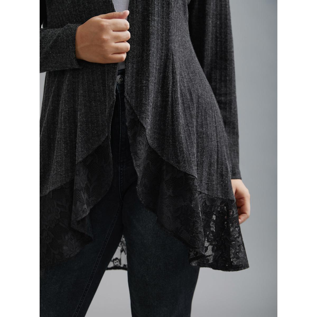 Plus Size Lace Scalloped Open Front Cardigan Women Black Texture Loose Everyday Jackets BloomChic 28/5X Product Image