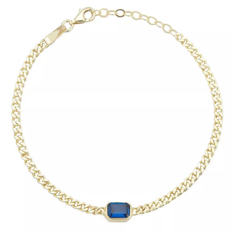 Sunkissed Sterling 14k Gold Over Silver Cubic Zirconia Curb Chain Bracelet, Women's, Size: 7", Gold Tone Green Product Image