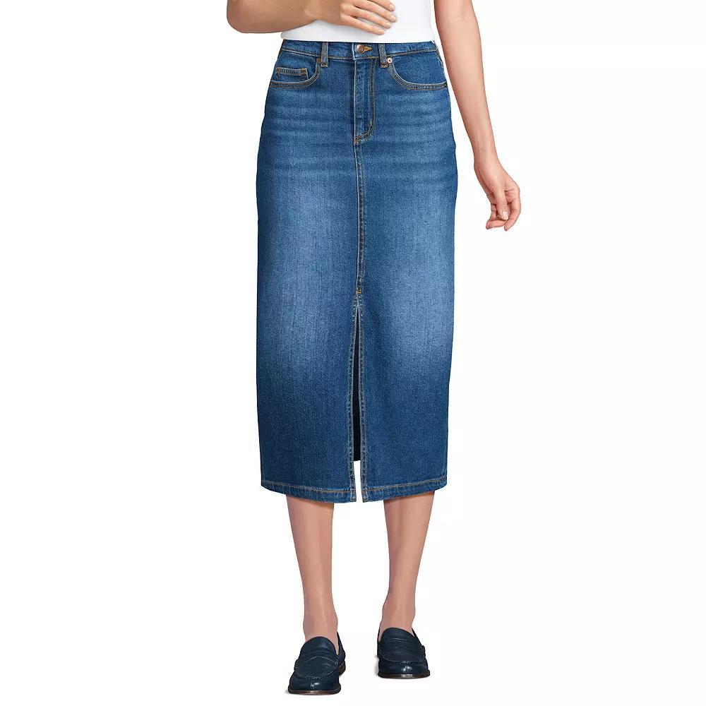 Women's Lands' End Denim Midi Column Skirt, Size: 6, Blue Tide Blue Product Image