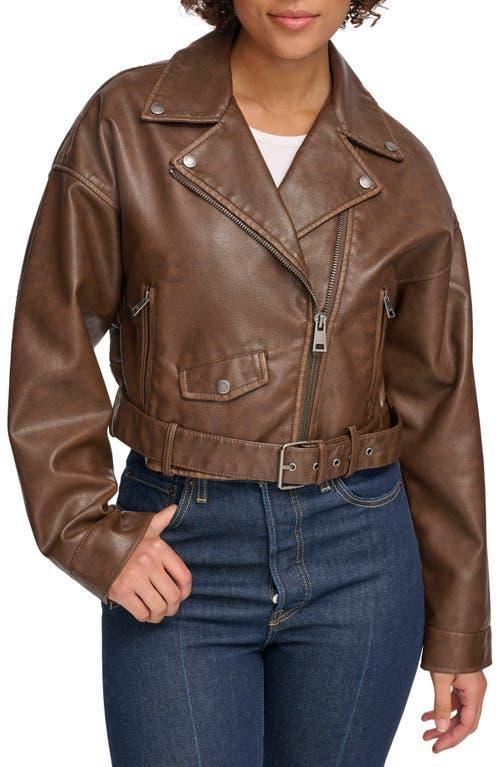 Womens Levis Cropped Faux Leather Moto Jacket Green Product Image