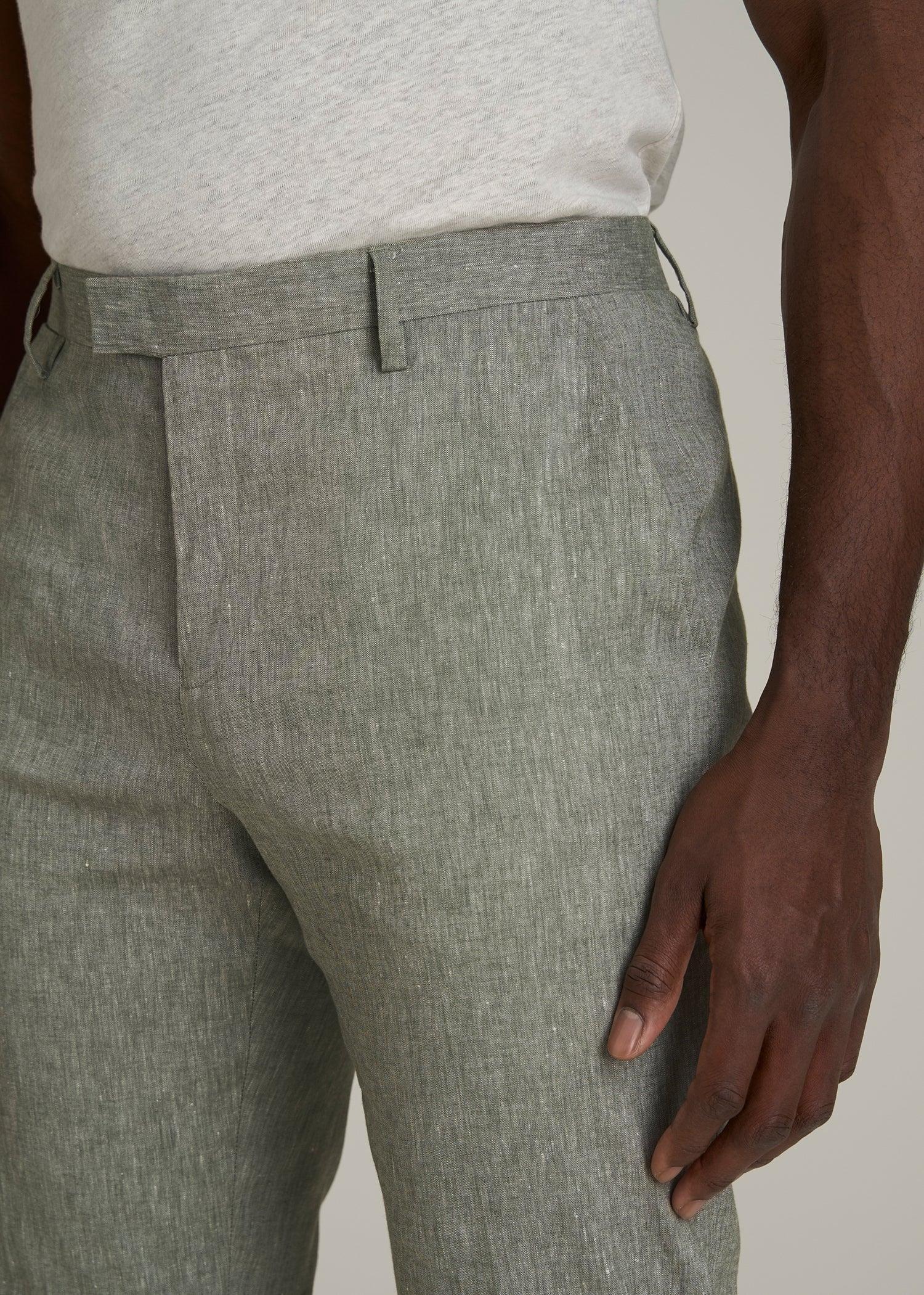 Stretch Linen Dress Pants for Tall Men in Climbing Ivy Linen Male Product Image