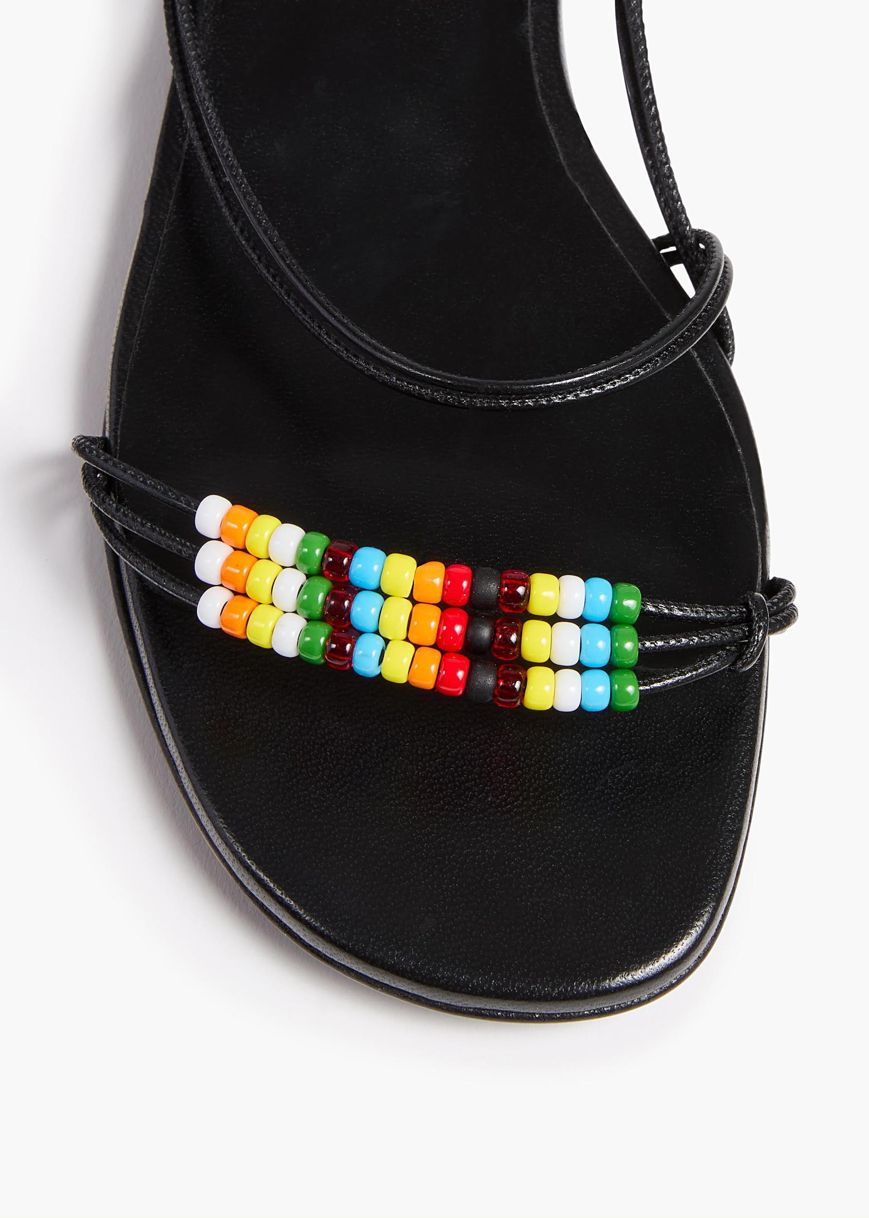 Loop Flat Sandal with Beads in Black Leather Product Image