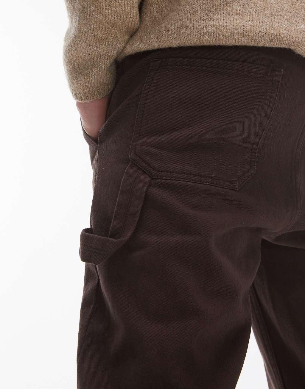Topman straight twill pants in brown Product Image