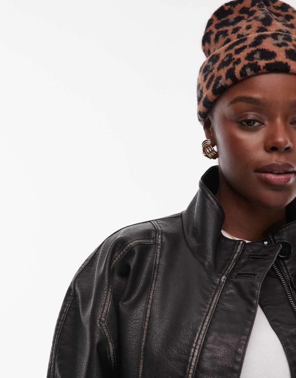 AllSaints brushed beanie in leopard print Product Image