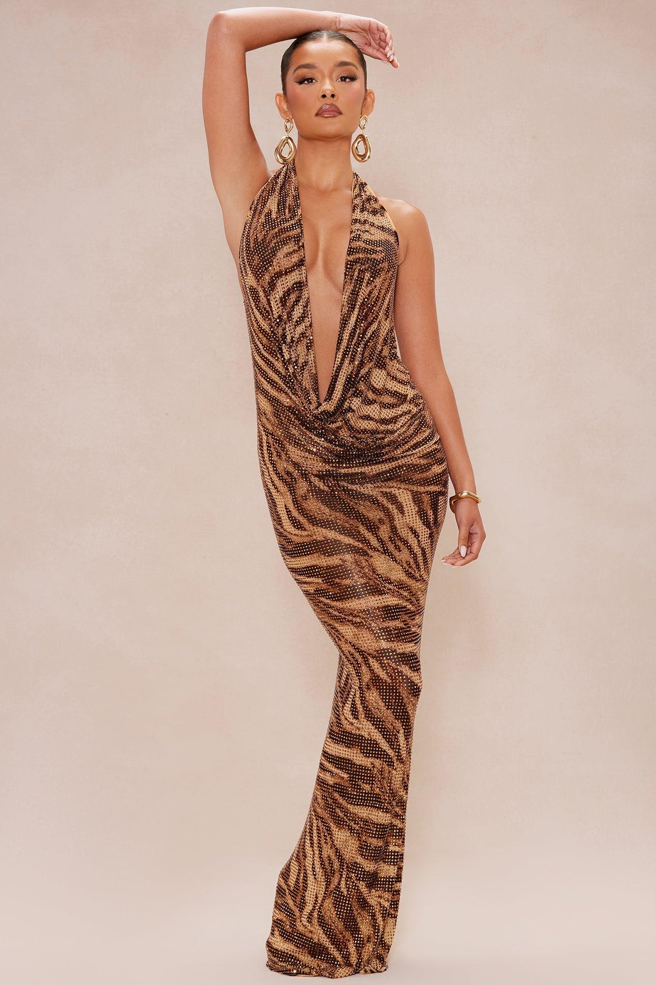 Alexis Rhinestone Maxi Dress - Chocolate Product Image