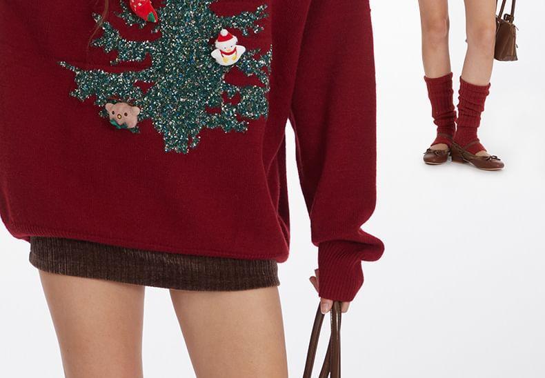 Couple Matching Long Sleeve Christmas Tree Loose-Fit Sweater Product Image
