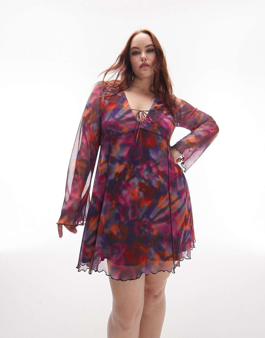 Topshop Curve lettuce edge mesh mini tea dress Product Image
