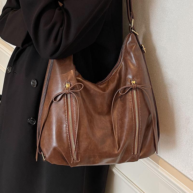 Faux Leather Ribbon Accent Shoulder Bag Product Image